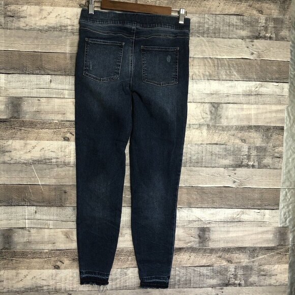 SPANX Distressed Ankle Skinny Jeans, Sz M, Medium Wash, Raw Hem, Stretch Pull on - Picture 2 of 11